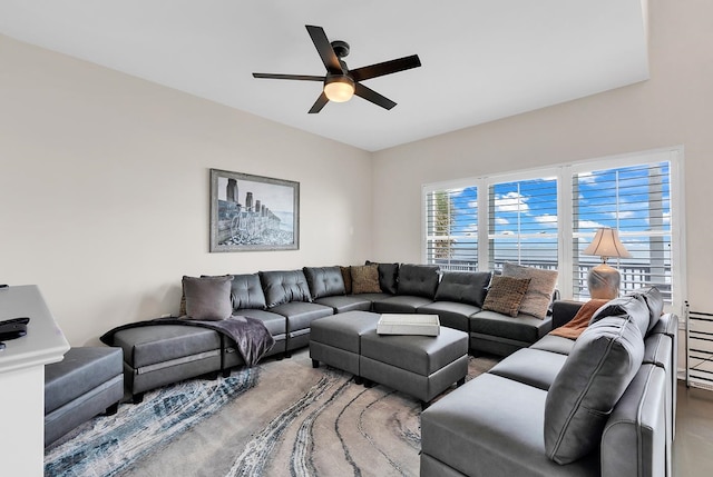 living room featuring ceiling fan