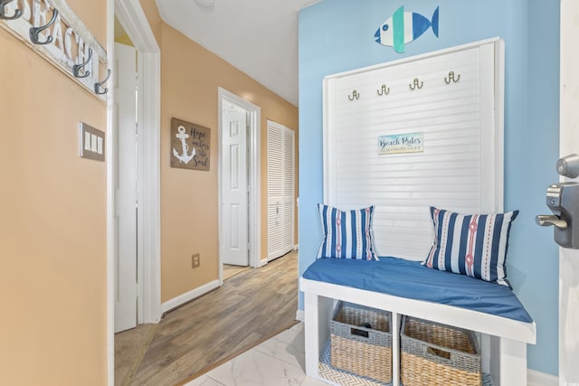 mudroom with wood-type flooring