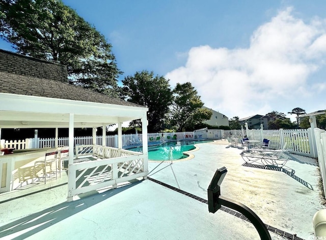 view of swimming pool with a patio