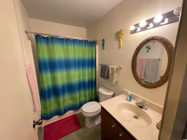 full bathroom with vanity, toilet, shower / tub combo, and tile patterned floors