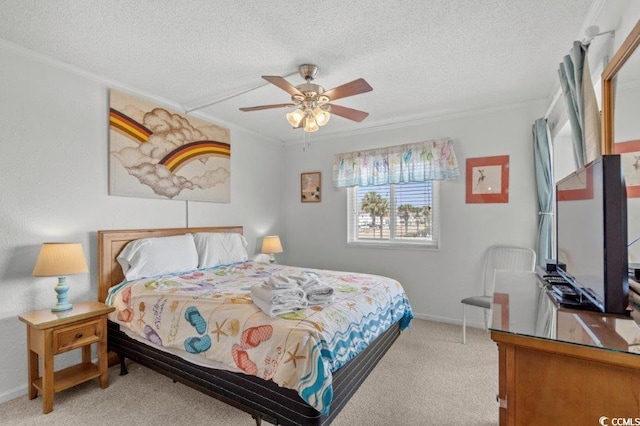 4305 S Ocean Blvd Unit 106, North Myrtle Beach, SC 29582 - bedroom with ornamental molding, a textured ceiling, carpet, and ceiling fan