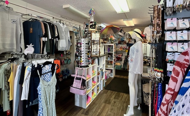 walk in closet with wood-type flooring and water heater