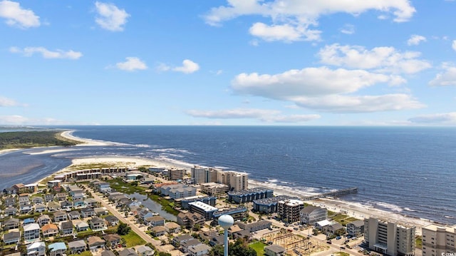 birds eye view of property featuring a water view and a city view