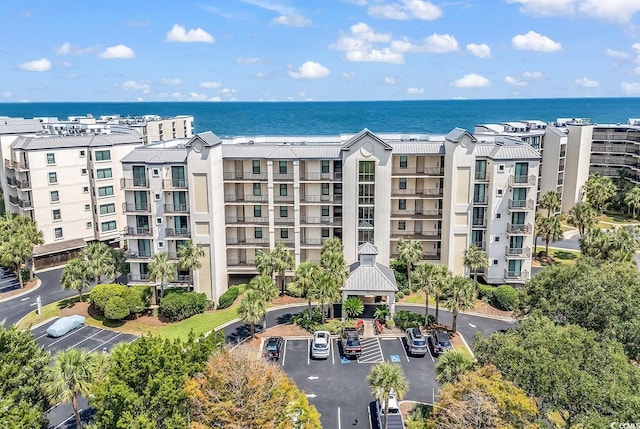 view of building exterior featuring a water view