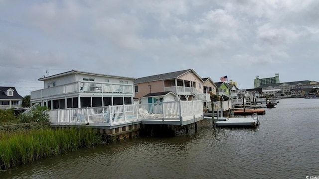 view of dock with a water view