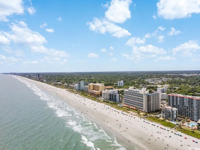 bird's eye view featuring a beach view and a water view