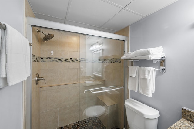 bathroom with toilet and a shower stall