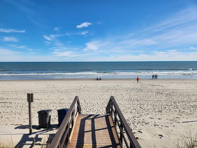 view of water feature with a view of the beach