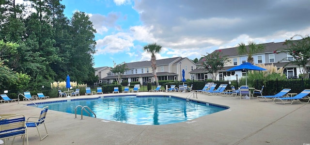 view of swimming pool with a patio area