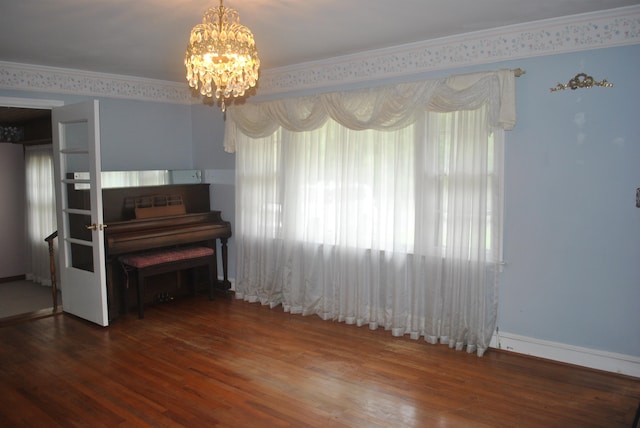 interior space featuring hardwood / wood-style floors, ornamental molding, and multiple windows