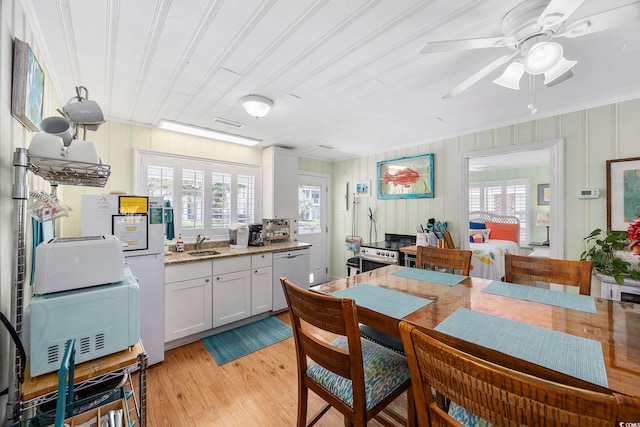 kitchen featuring sink, light hardwood / wood-style flooring, dishwasher, and a wealth of natural light