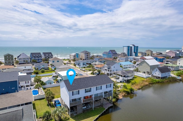 aerial view featuring a water view