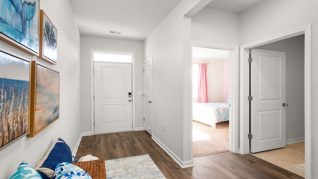 foyer with dark wood-type flooring