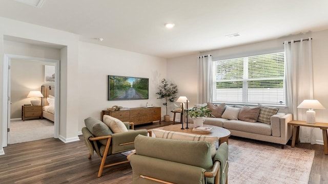 living room featuring dark hardwood / wood-style floors