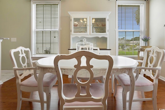 dining space featuring dark hardwood / wood-style flooring