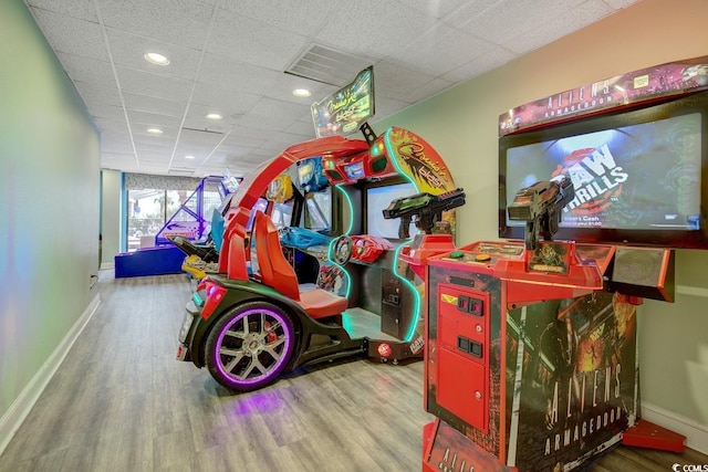 5308 N Ocean Blvd Unit 812, Myrtle Beach, SC 29577 - playroom featuring wood finished floors, baseboards, recessed lighting, and a drop ceiling