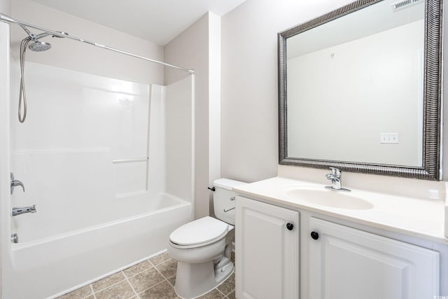 bathroom with shower / bath combination, vanity, and toilet