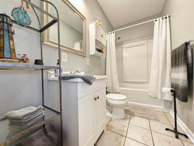 full bathroom featuring tile patterned flooring, vanity, toilet, and shower / bath combination with curtain