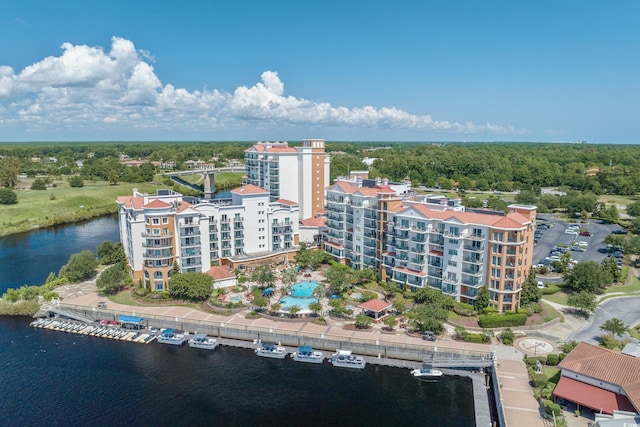 aerial view with a water view