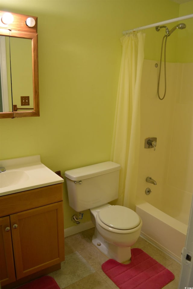 full bathroom featuring vanity, toilet, and shower / tub combo with curtain