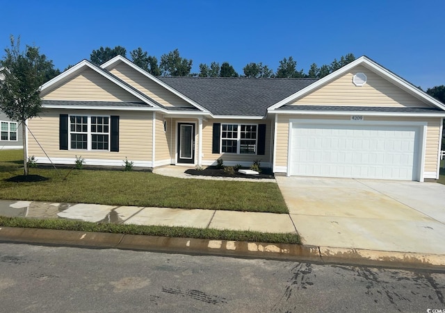 TBD1 Mineral Springs Rd, Conway, SC 29527 - ranch-style house featuring a garage, a front lawn, concrete driveway, and roof with shingles