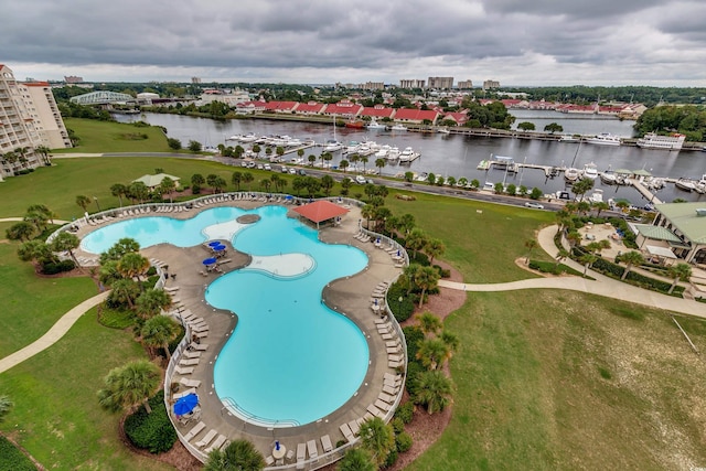 bird's eye view featuring a water view