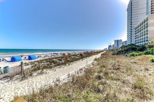 view of water feature featuring a view of the beach