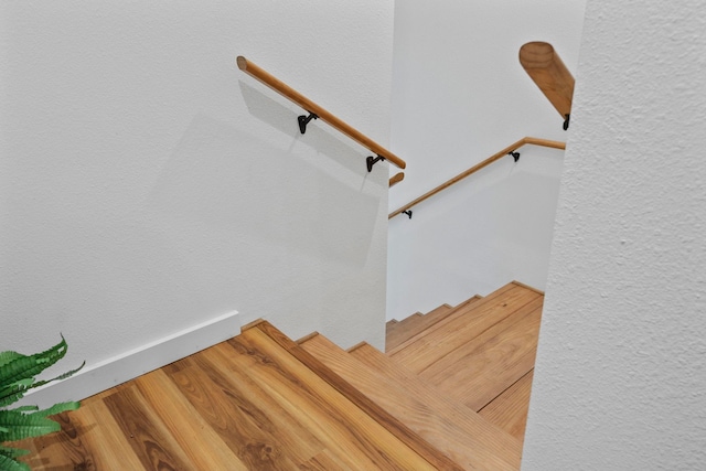 stairway featuring wood-type flooring