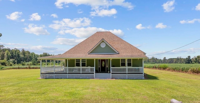 country-style home featuring a front yard and a porch