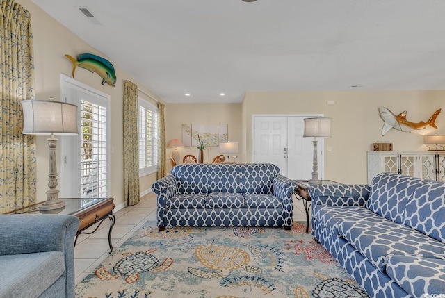 view of tiled living room