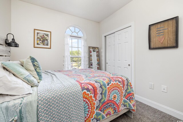 carpeted bedroom featuring a closet