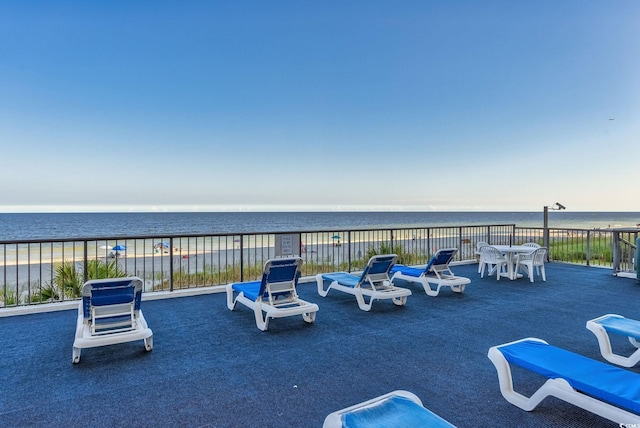 view of patio / terrace featuring a water view