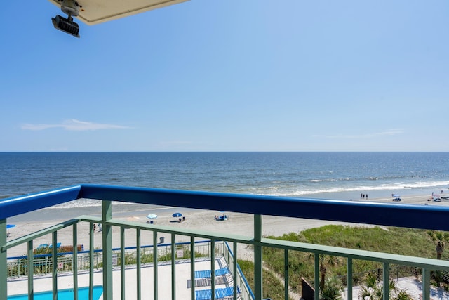 view of water feature with a beach view