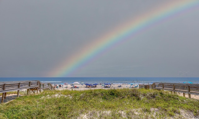 view of water feature featuring a beach view