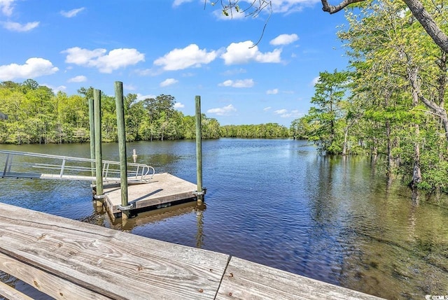 view of dock featuring a water view