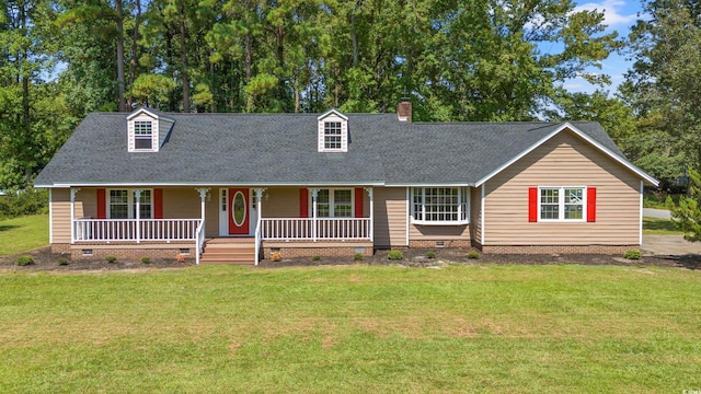 new england style home with a porch and a front yard