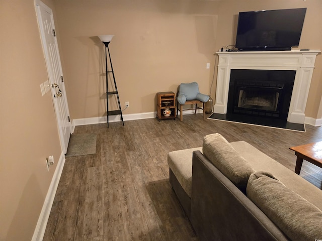 living room featuring dark wood-type flooring