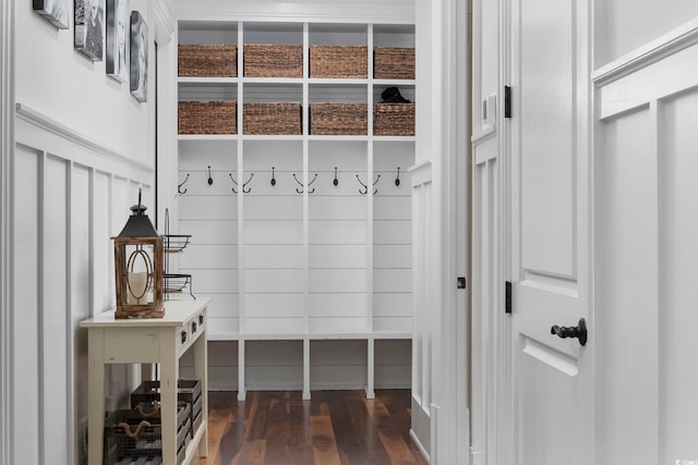 mudroom with dark hardwood / wood-style flooring