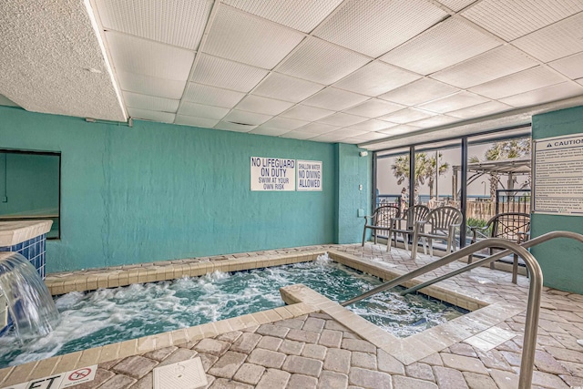 interior space with an indoor hot tub