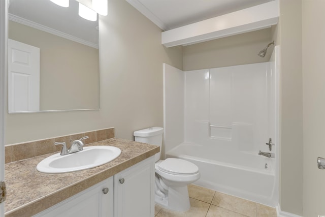 3758 Loblolly Ave, Little River, SC 29566 - bathroom with tile patterned flooring, crown molding, vanity, toilet, and shower / bathing tub combination