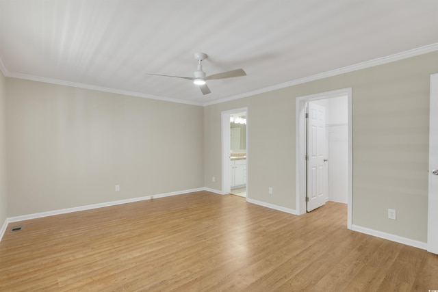 3758 Loblolly Ave, Little River, SC 29566 - spare room featuring crown molding, a ceiling fan, light wood-type flooring, and visible vents