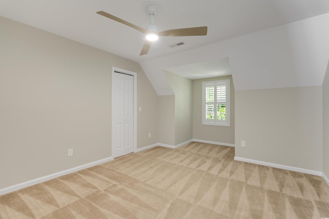 3758 Loblolly Ave, Little River, SC 29566 - additional living space featuring ceiling fan, light carpet, baseboards, lofted ceiling, and visible vents
