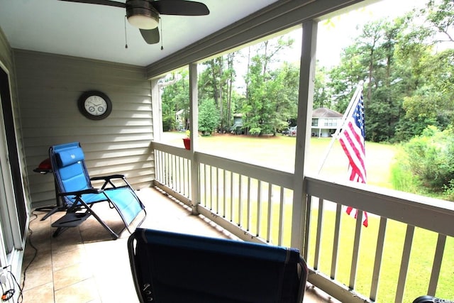 balcony with ceiling fan