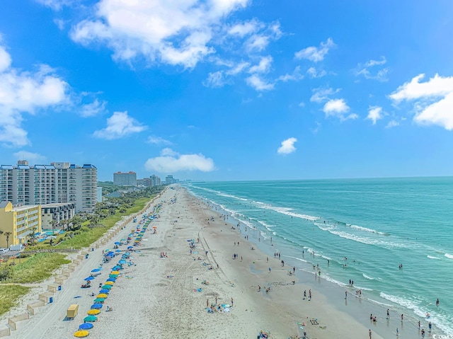 property view of water featuring a beach view