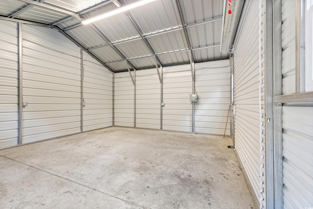 garage with metal wall