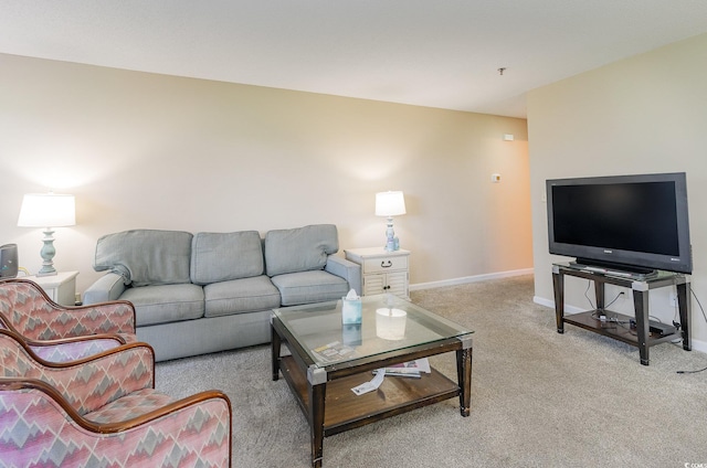 living room featuring light colored carpet