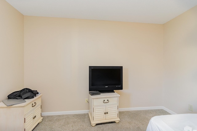 bedroom featuring light carpet