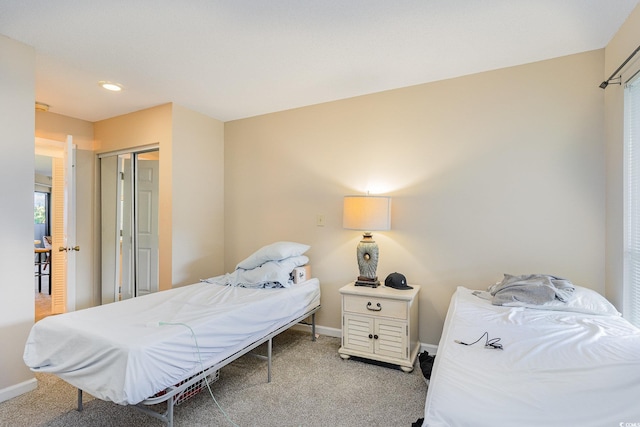 bedroom featuring carpet and a closet