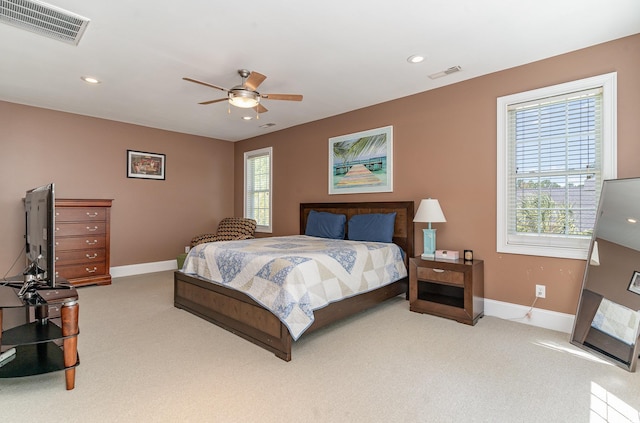 bedroom with carpet flooring and ceiling fan