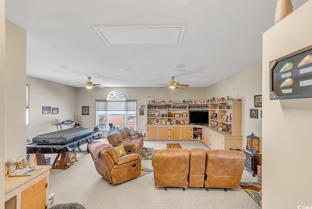 3747 Bakers Chapel Rd, Aynor, SC 29511 - living area featuring attic access, a ceiling fan, and carpet